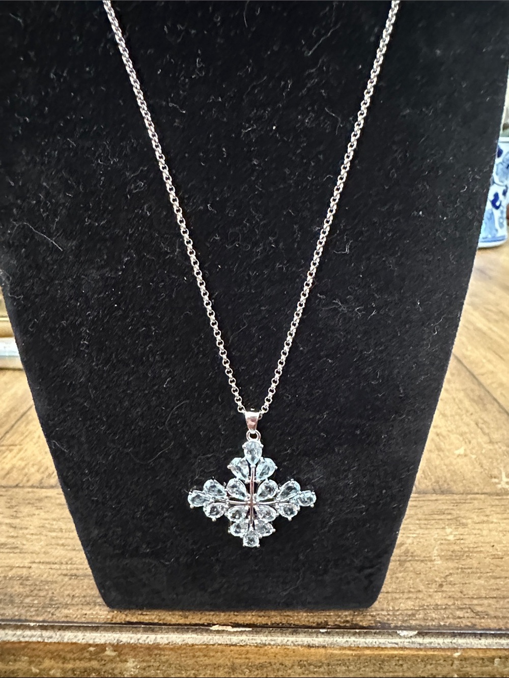 Silver Necklace with Light Blue Crystal Cross Pendant
